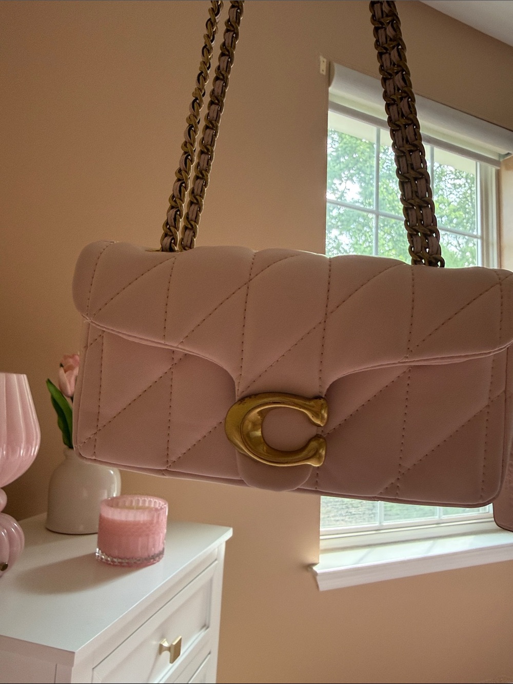Coach Quilted tabby Leather Bag in  Pink with Gold Hardware